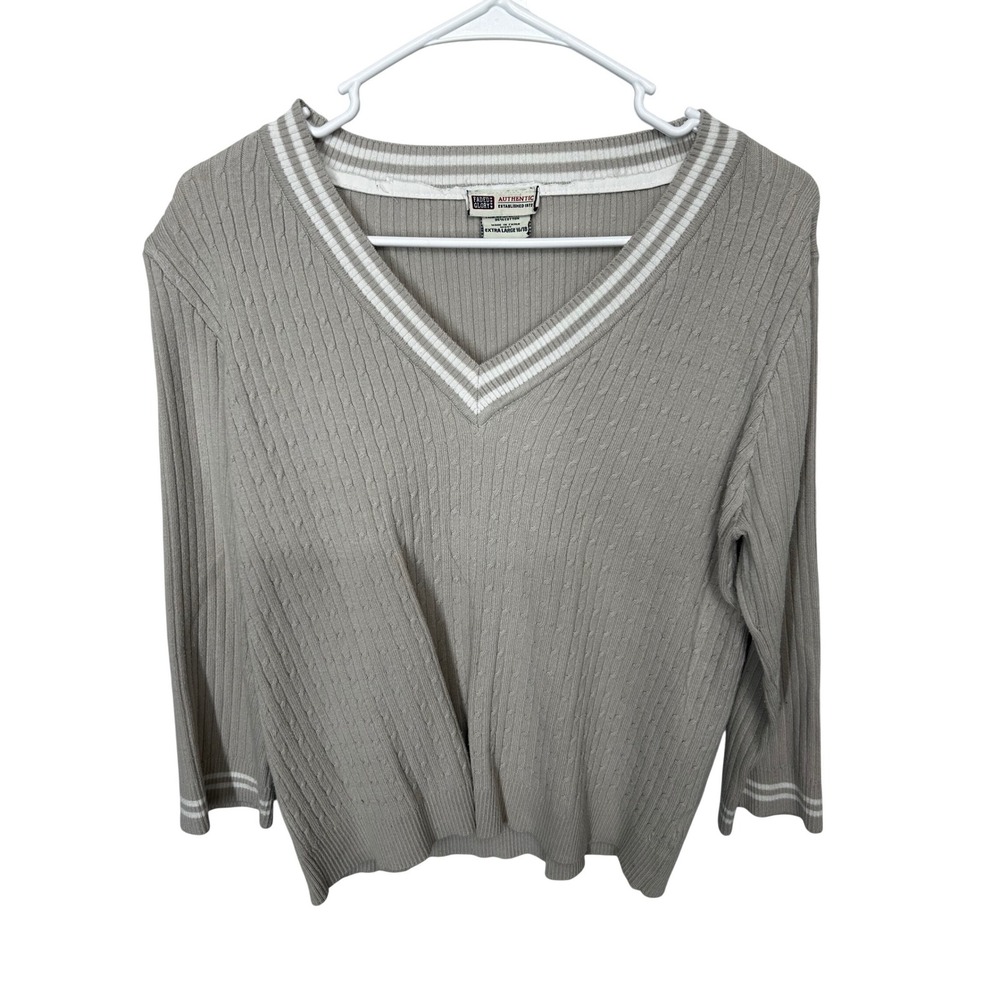 Faded Glory Beige V-Neck Sweater‎ 3/4 Sleeves Women's Size XL